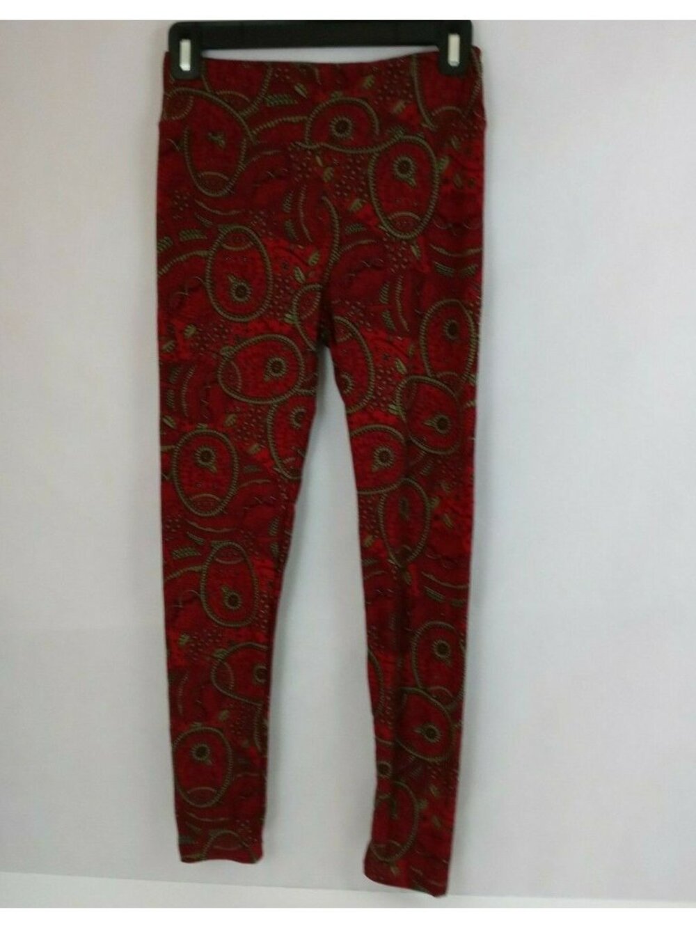 New LuLaRoe One Size Leggings Maroon With Olive Green Paisley Floral